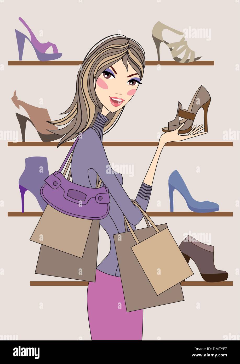 woman shopping shoes, vector Stock Vector