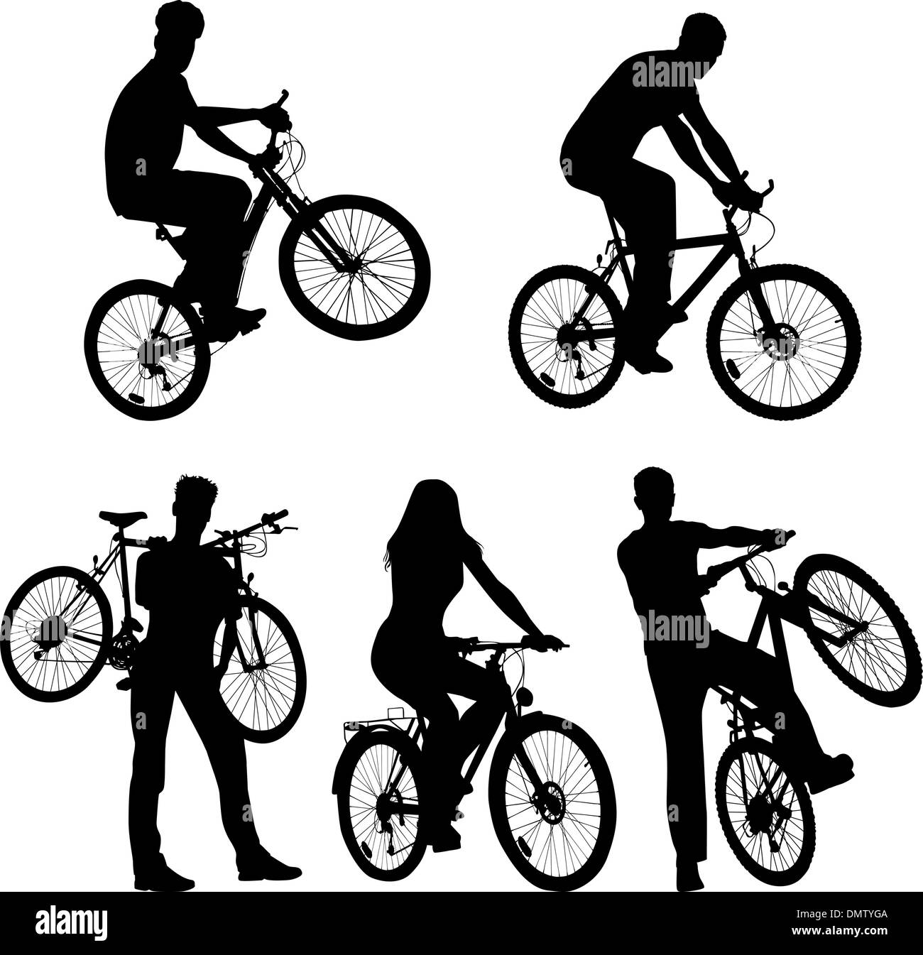 Lots of people, bicycles, set Stock Vector