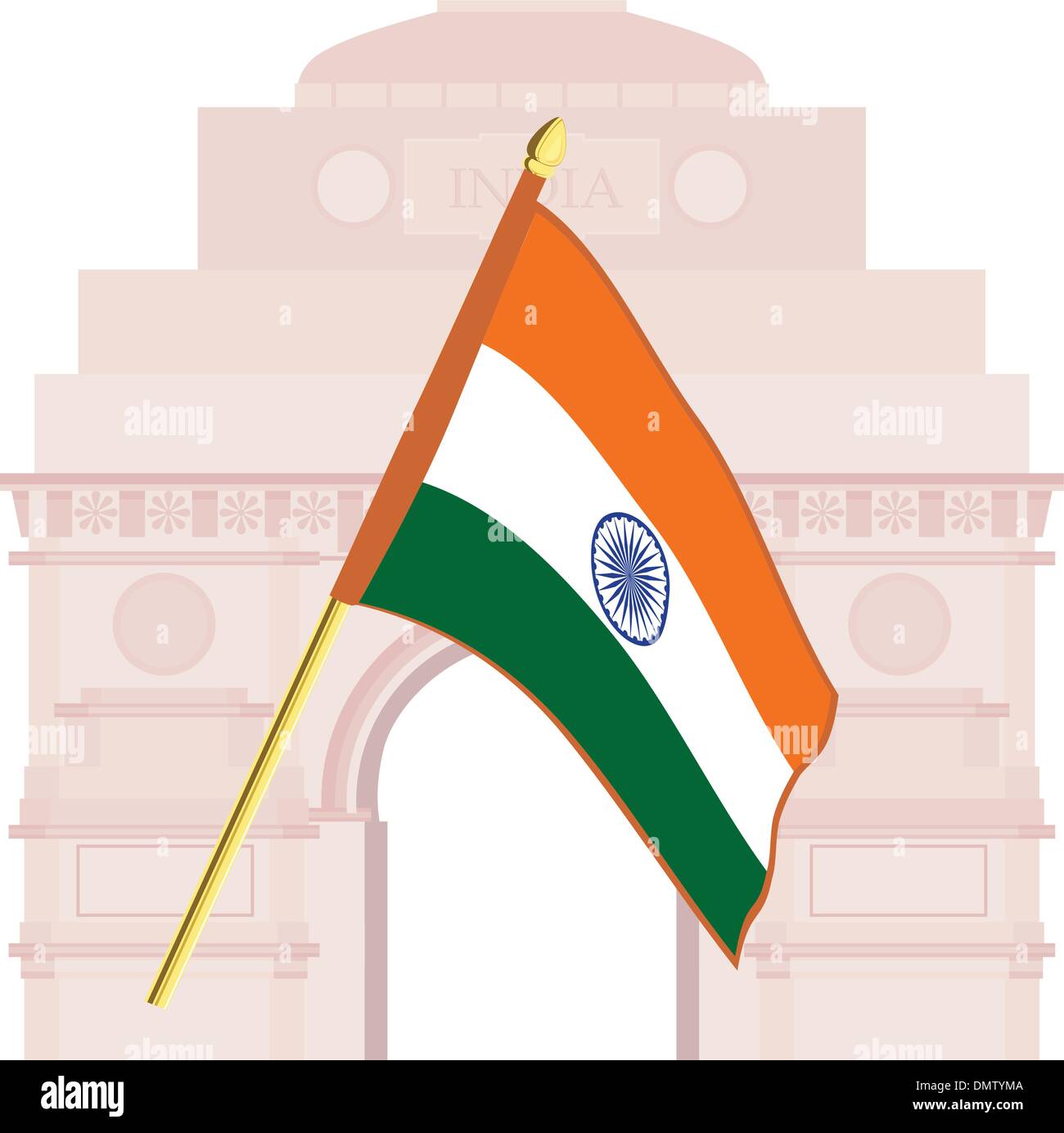 Vector illustration of Indian Flag in front of India Gate. Stock Vector