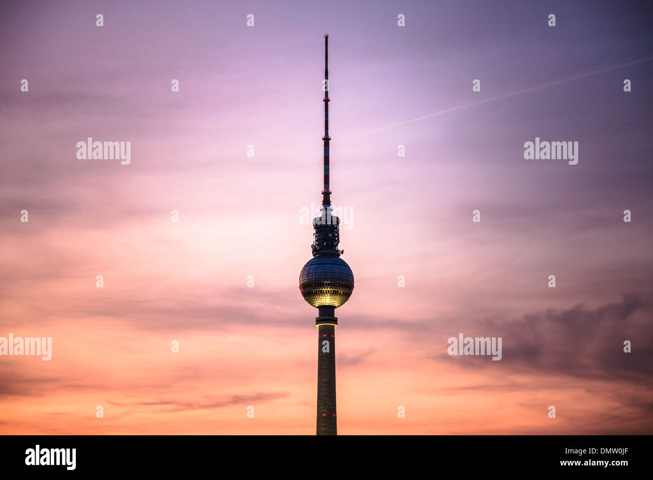 Night view of television tower (fernsehturm) in Berlin, Germany Stock Photo
