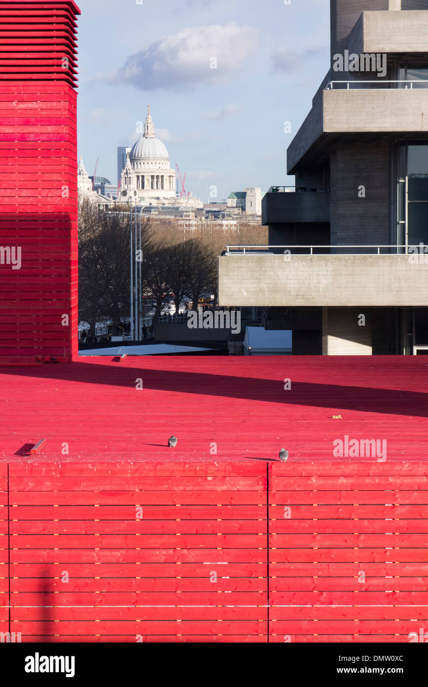 St Paul's Cathedral from the rooftops of the National Theatre's temporary red box threatre, London, England Stock Photo