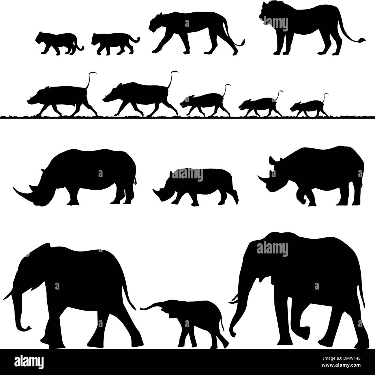 African animals, vector silhouettes Stock Vector