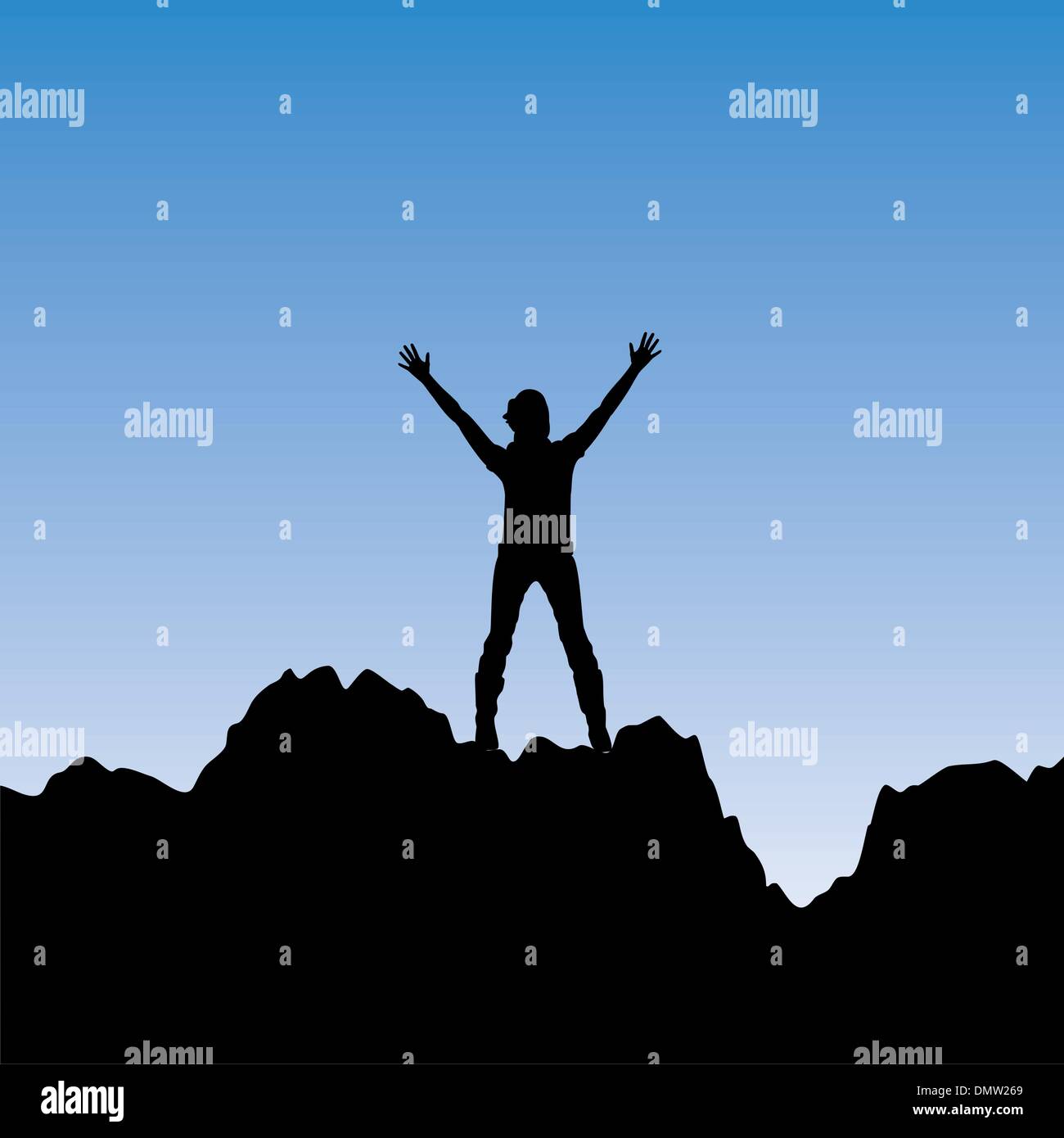 vector silhouette of a girl with raised hands Stock Vector