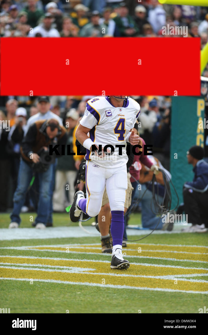 Nov. 2, 2009 - Green Bay, Wisconsin, United States - November 1, 2009 Minnesota Vikings quarterback Brett Favre #4 enters Lambeau Field for the first time as a Viking to the overwhelming sound of boos by the Packer fans, prior to the Minnesota Vikings 38-26 victory over the Green Bay Packers at Lambeau Field in Green bay, Wisconsin. (Credit Image: © Marilyn Indahl/Southcreek Global Stock Photo