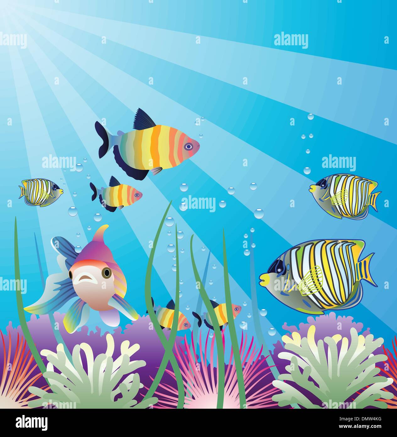 underwater vector of tropical fishes Stock Vector