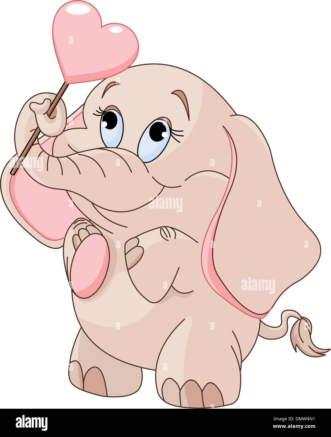 Little baby elephant  holds heart-shaped  lollipop Stock Vector
