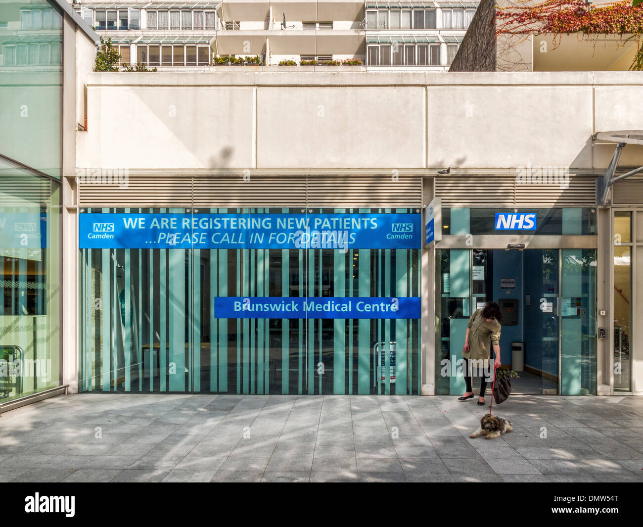 NHS Medical practice at the Brunswick Centre,  Grade ll listed residential and shopping centre building In Bloomsbury, Camden London Stock Photo