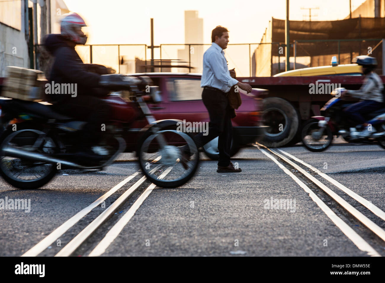 Rush hour in Buenos Aires, at the station Av Dr Jose Maria Ramos Mejia, an employee hurrying home, Buenos Aires Stock Photo