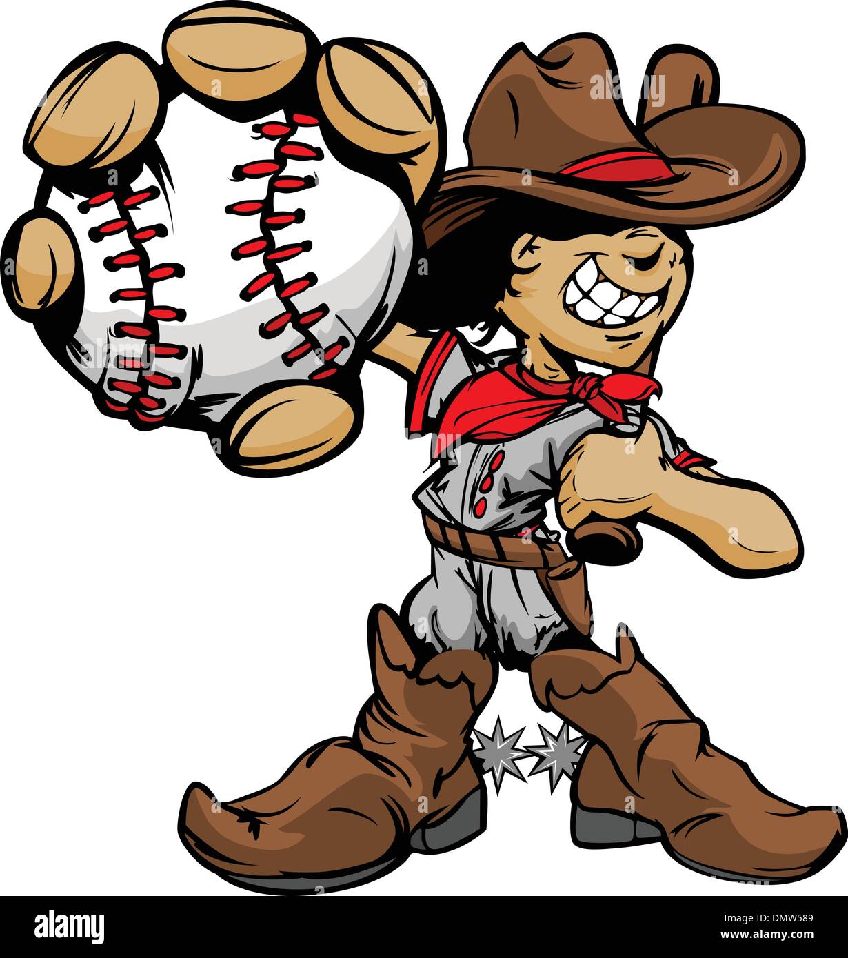 Cartoon Cowboy Kid Baseball Player Stock Vector