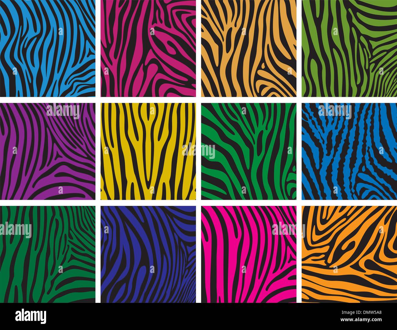 vector set of colorful skin textures of zebra Stock Vector