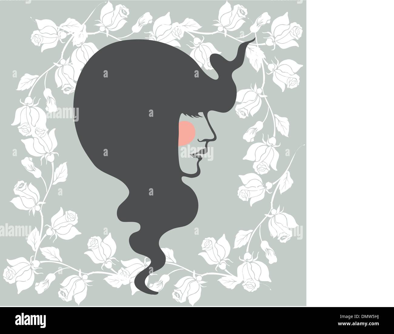 art nouveau woman on card with roses Stock Vector