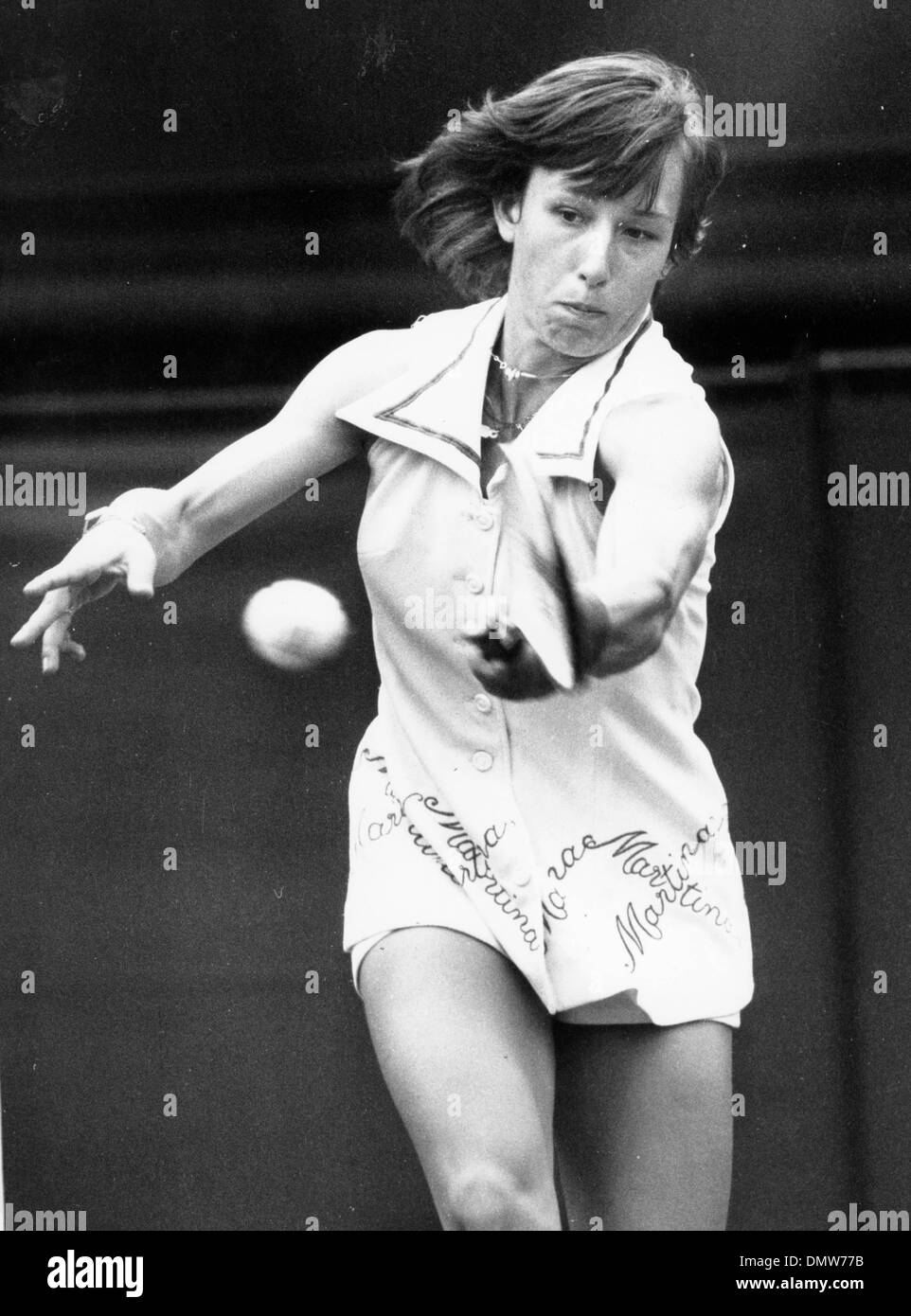 June 21, 1977 - London, England, U.K. - Tennis Star MARTINA NAVRATILOVA seen in action against Miss Coles at Wimbledon Championships. (Credit Image: © KEYSTONE Pictures USA/ZUMAPRESS.com) Stock Photo