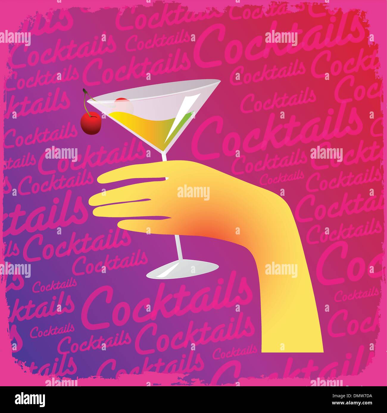 retro cocktail menu with hand and glass Stock Vector