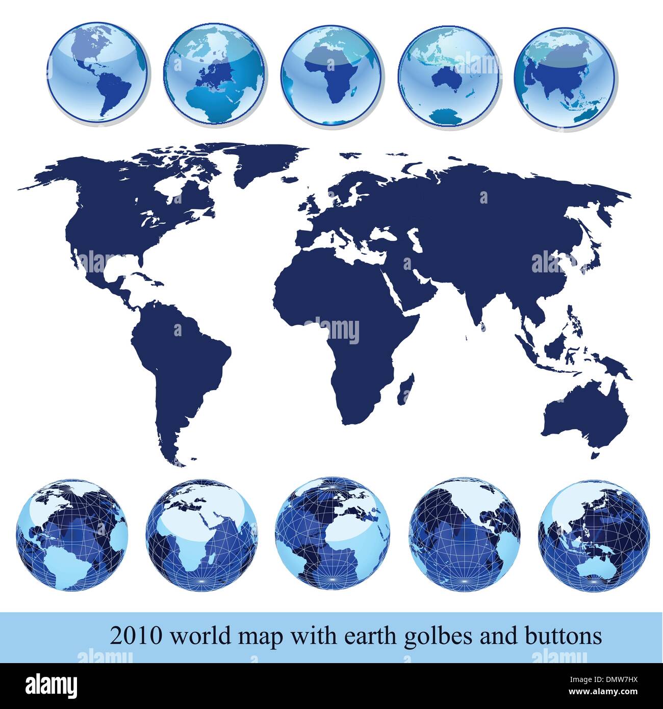 World map vector editable hi res - Editable World Map With Earth Globes And Buttons On Blue DMW7HX 