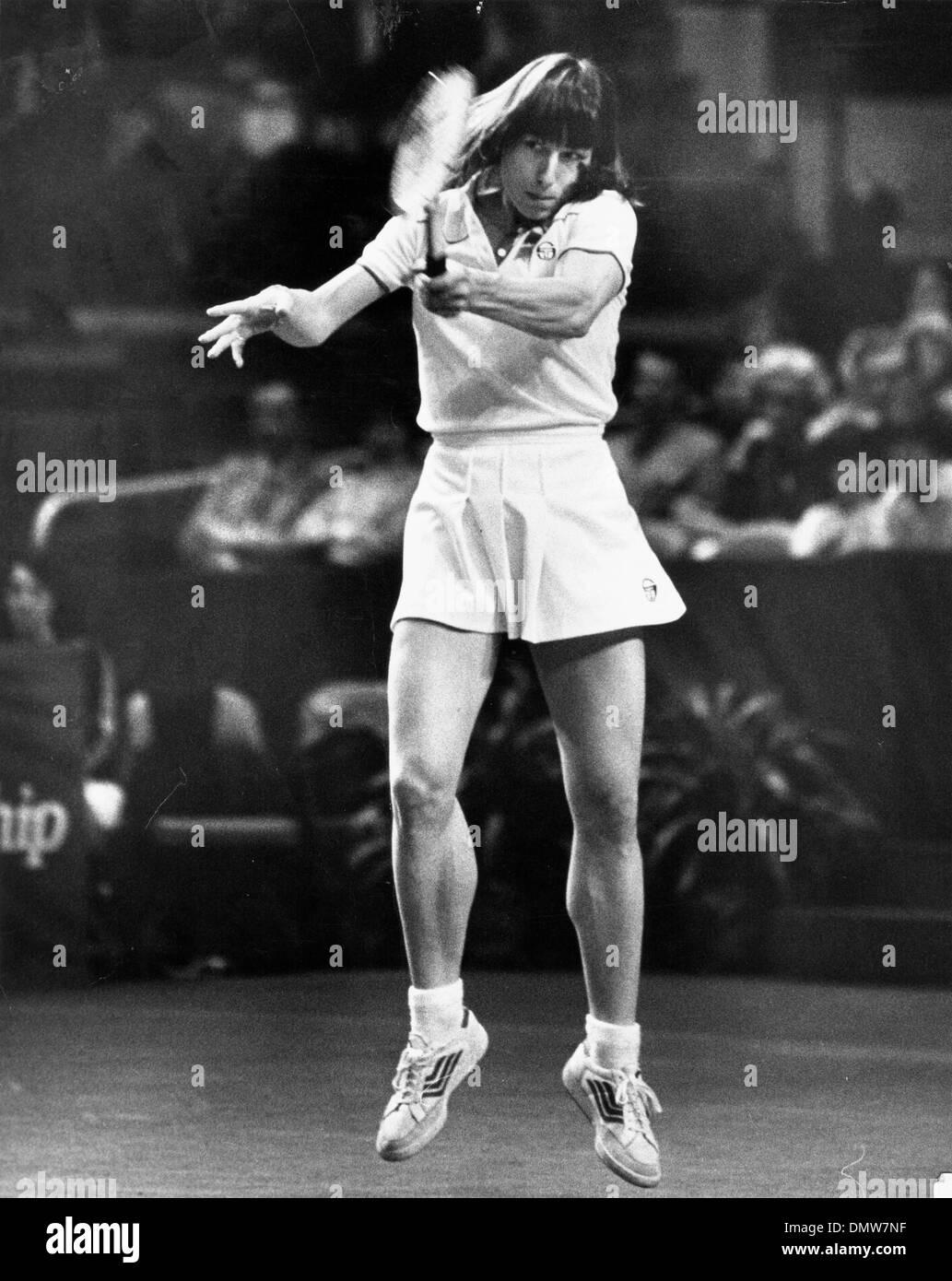 Mar. 28, 1981 - New York, NY, U.S. - Tennis star MARTINA NAVRATILOVA returns the ball during the final match, in which she won during the Avon Tennis Championship at Madison Square Garden.  (Credit Image: © KEYSTONE Pictures USA/ZUMAPRESS.com) Stock Photo