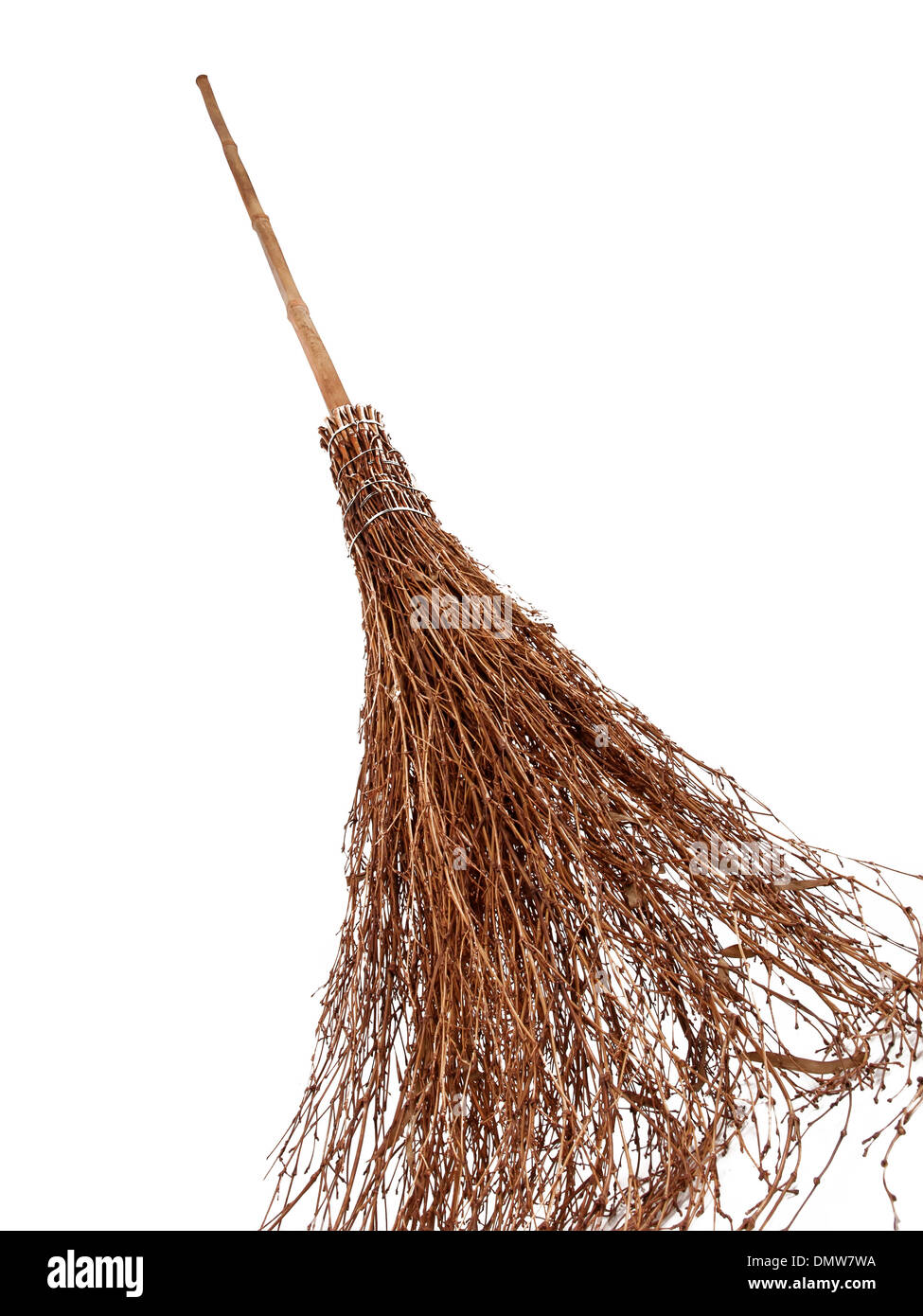 brand new broomstick isolated on white, where is witch? Stock Photo