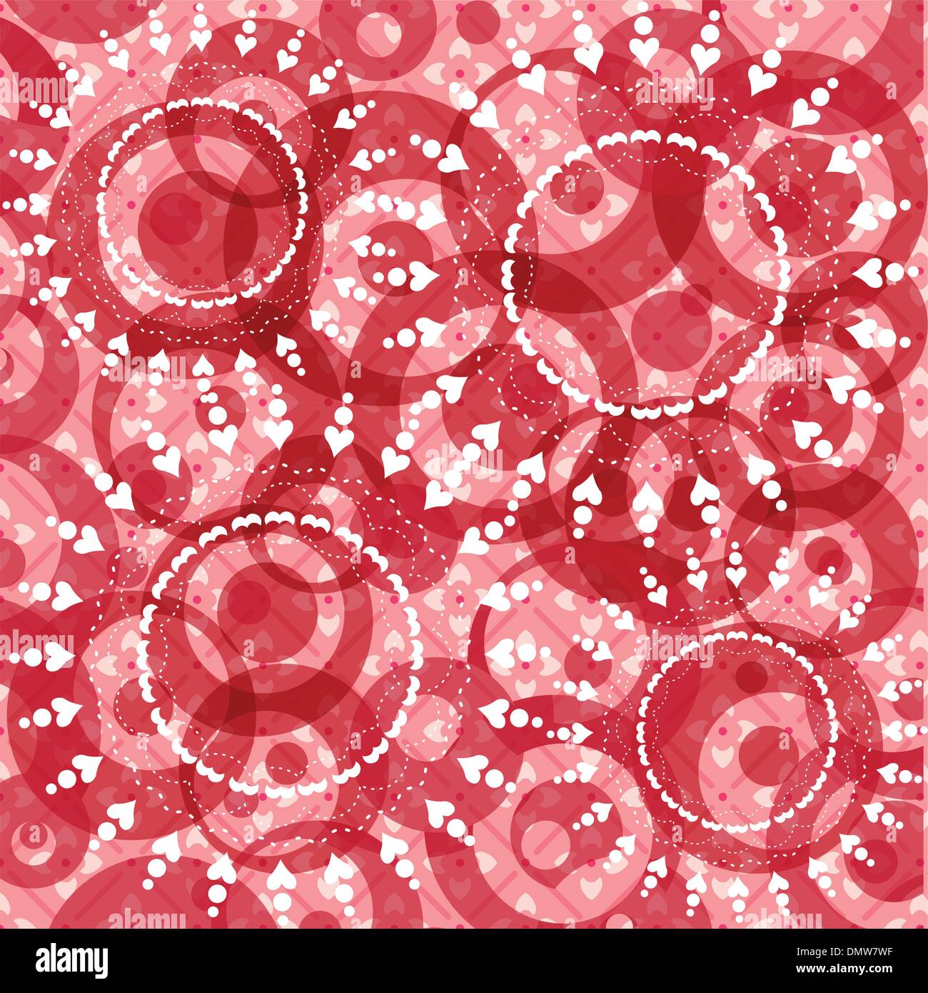 red and white background with circles and hearts Stock Vector