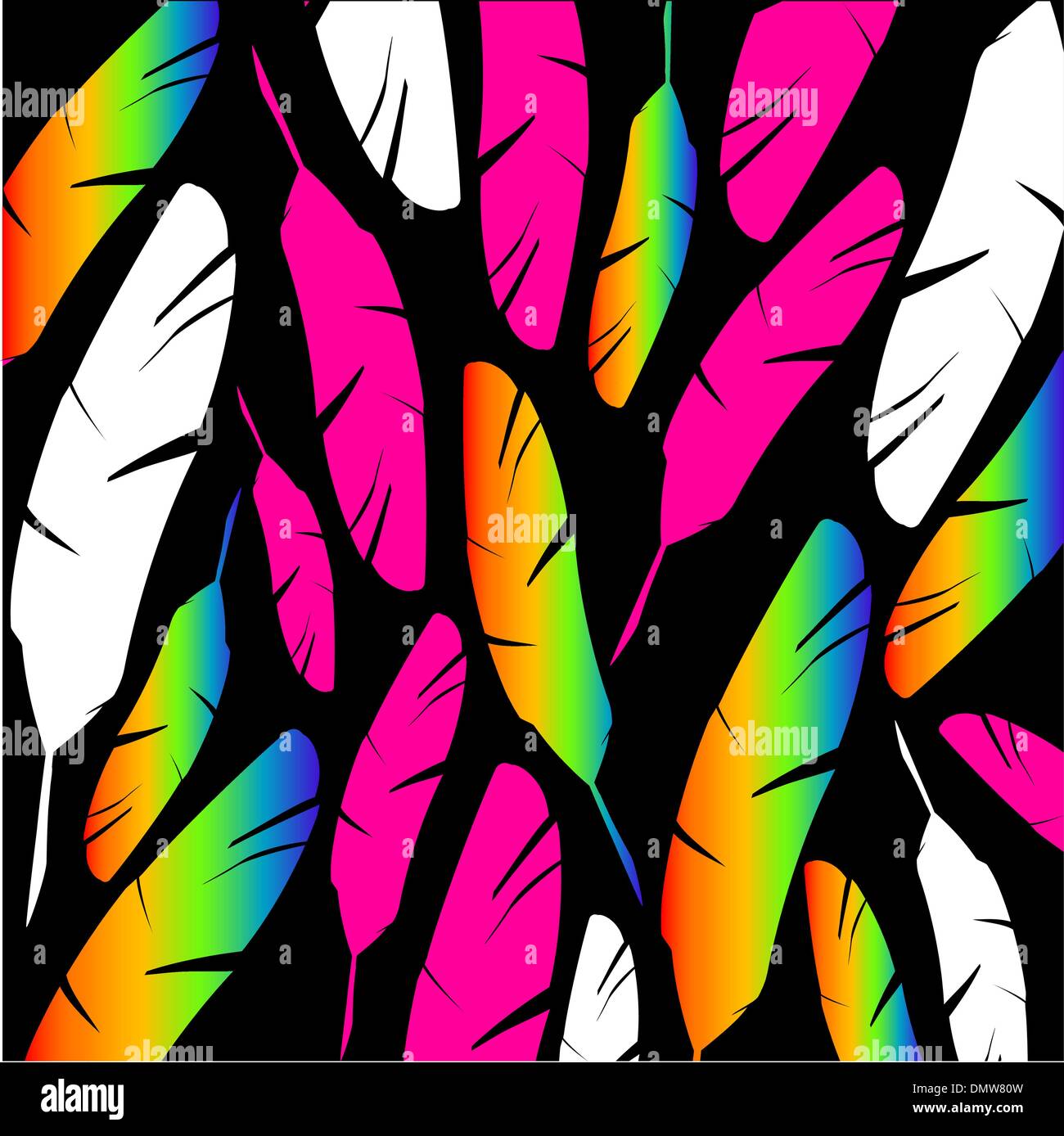 colored feathers on black background Stock Vector