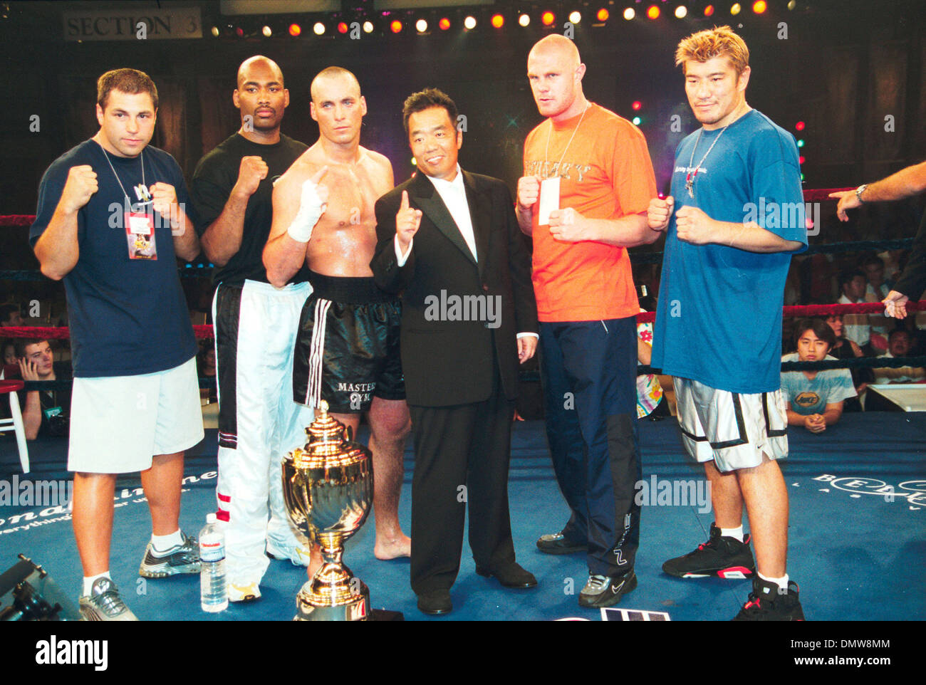 Aug 11, 2001; Las Vegas, Nevada, USA; ! (l-r) DUKE ROUFUS, MAURICE SMITH,  K1 winner STEFAN LEKO, Master IISHE, JORGEN KRUTH & NOBORU UCHIDA during  the K1 Kickboxing Event @ the Bellagio