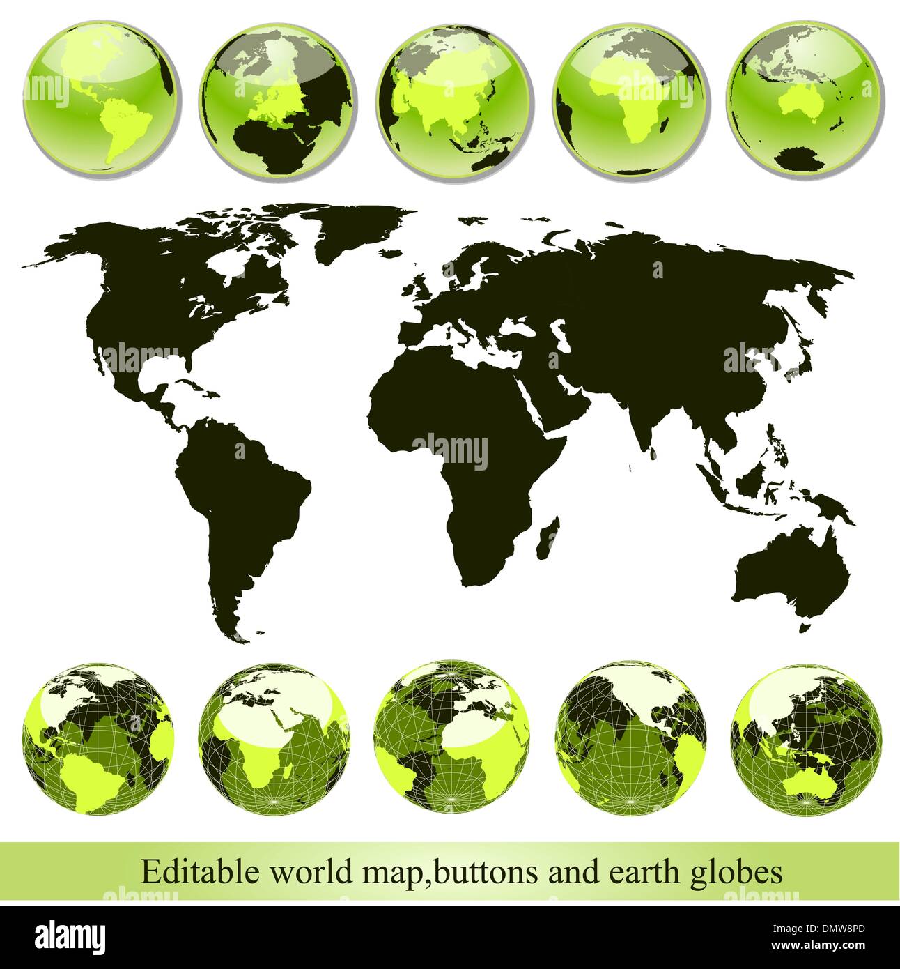 editable world map,buttons and earth globes on green Stock Vector Image ...