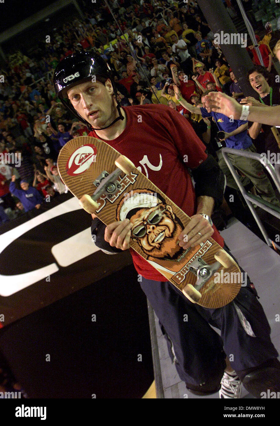 Feb 17, 2002; Rod Laver Stadium, Melbourne, AUSTRALIA; Legendary  skateboarder TONY HAWK successfully completed his 900 degree trick @ the  Globe World Cup, one of the biggest skateboarding events in the world
