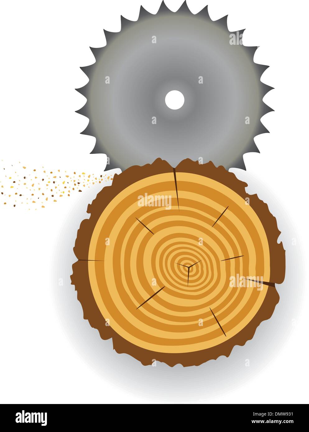 vector saw, tree slice and sawdust Stock Vector