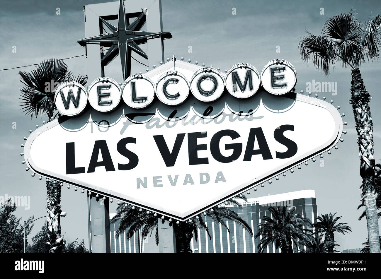 Welcome to Fabulous Las Vegas sign in black and white Stock Photo