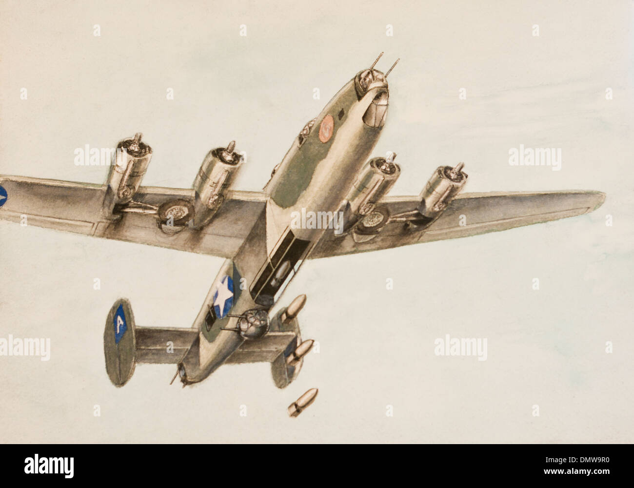 American World War 2 Flying Fortress Bomber Watercolour Painting Stock Photo