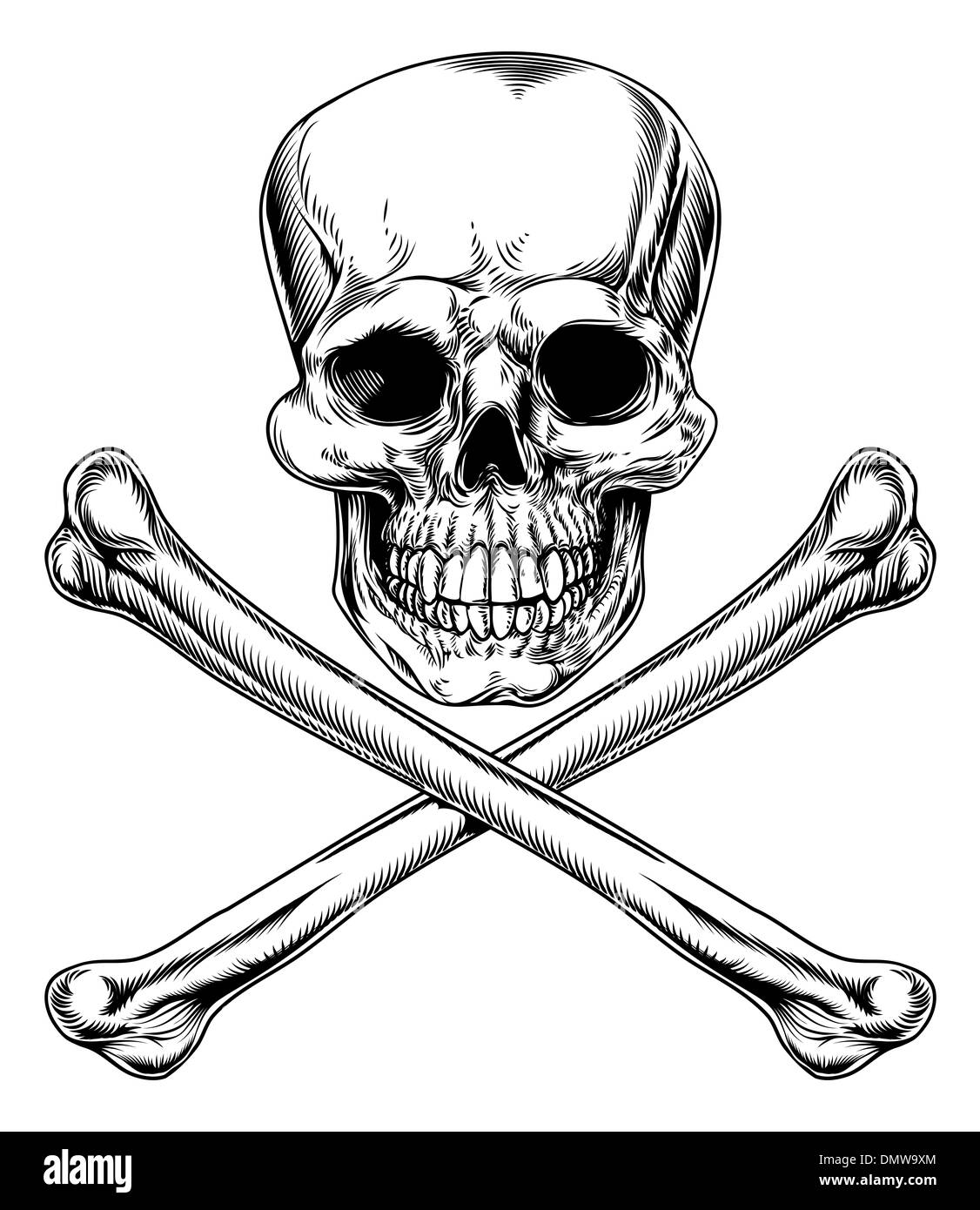 Skull and Crossbones Jolly Roger vintage pirate style sign or poison sign Stock Photo