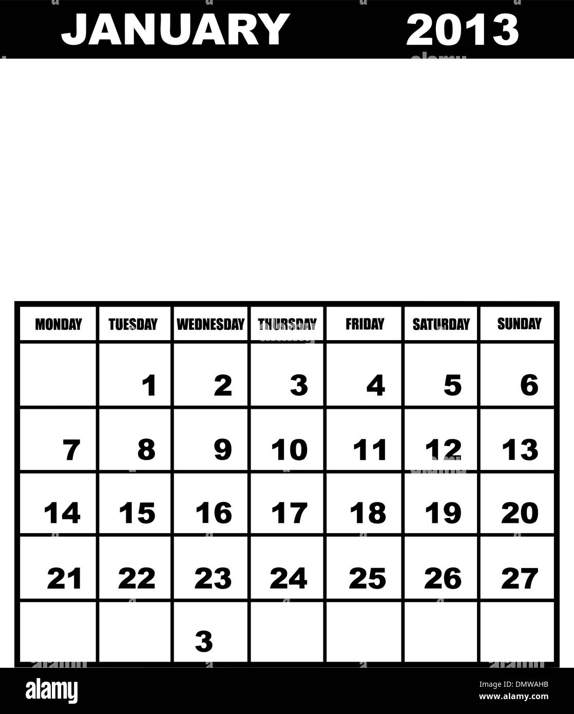 January calendar 2013 Stock Vector Image & Art Alamy