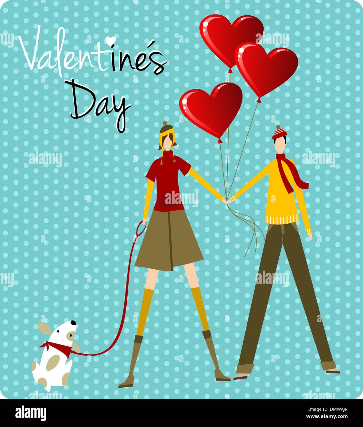 Couple and dog love Valentines day greeting card Stock Vector ...