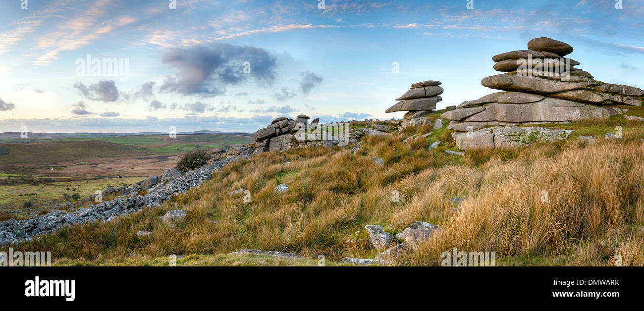 Granite slabs making up a tor at Stowes Hill on Bodmin Moor in Cornwall
