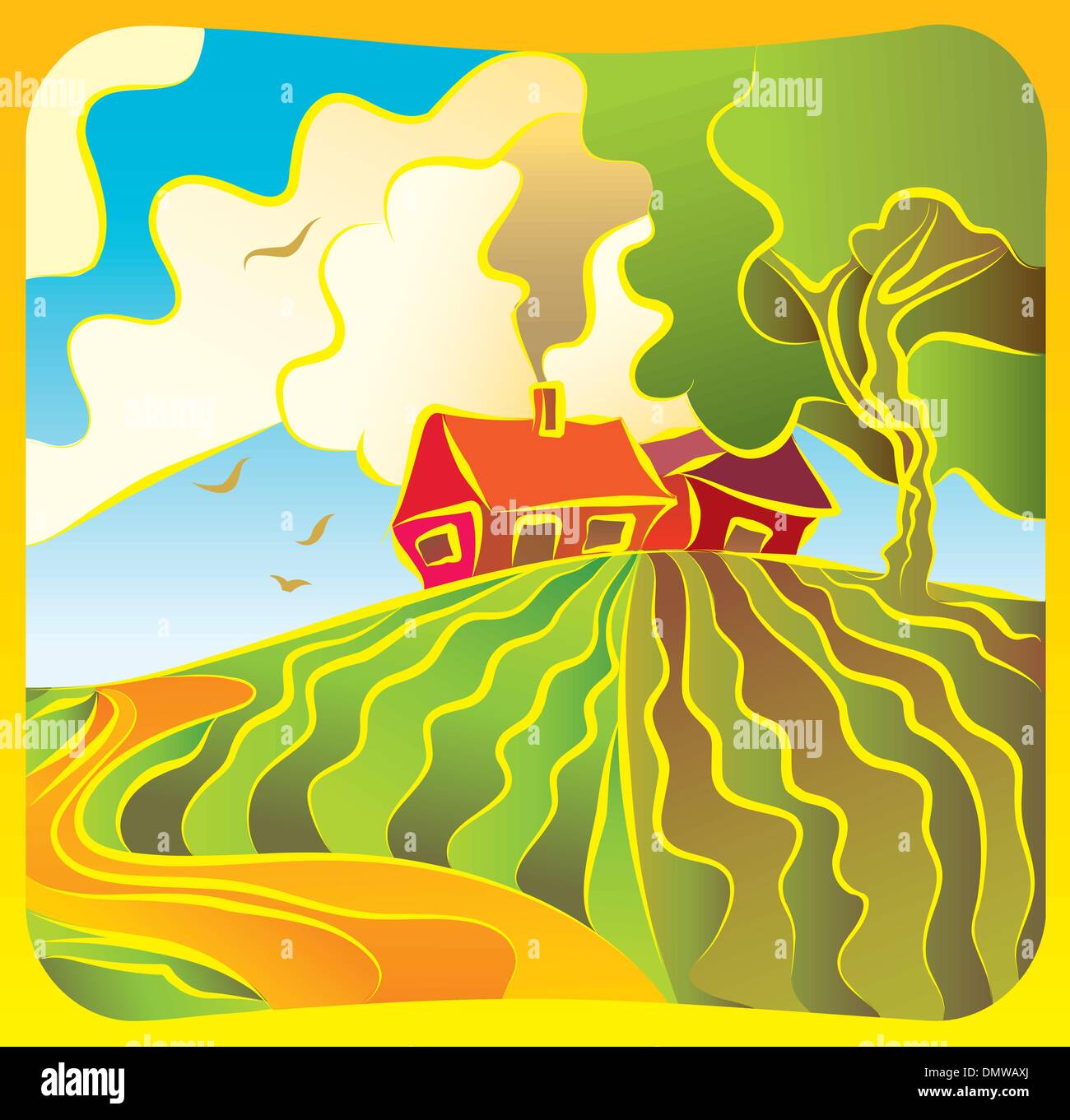 Rural landscape with housesl Stock Vector Image & Art - Alamy