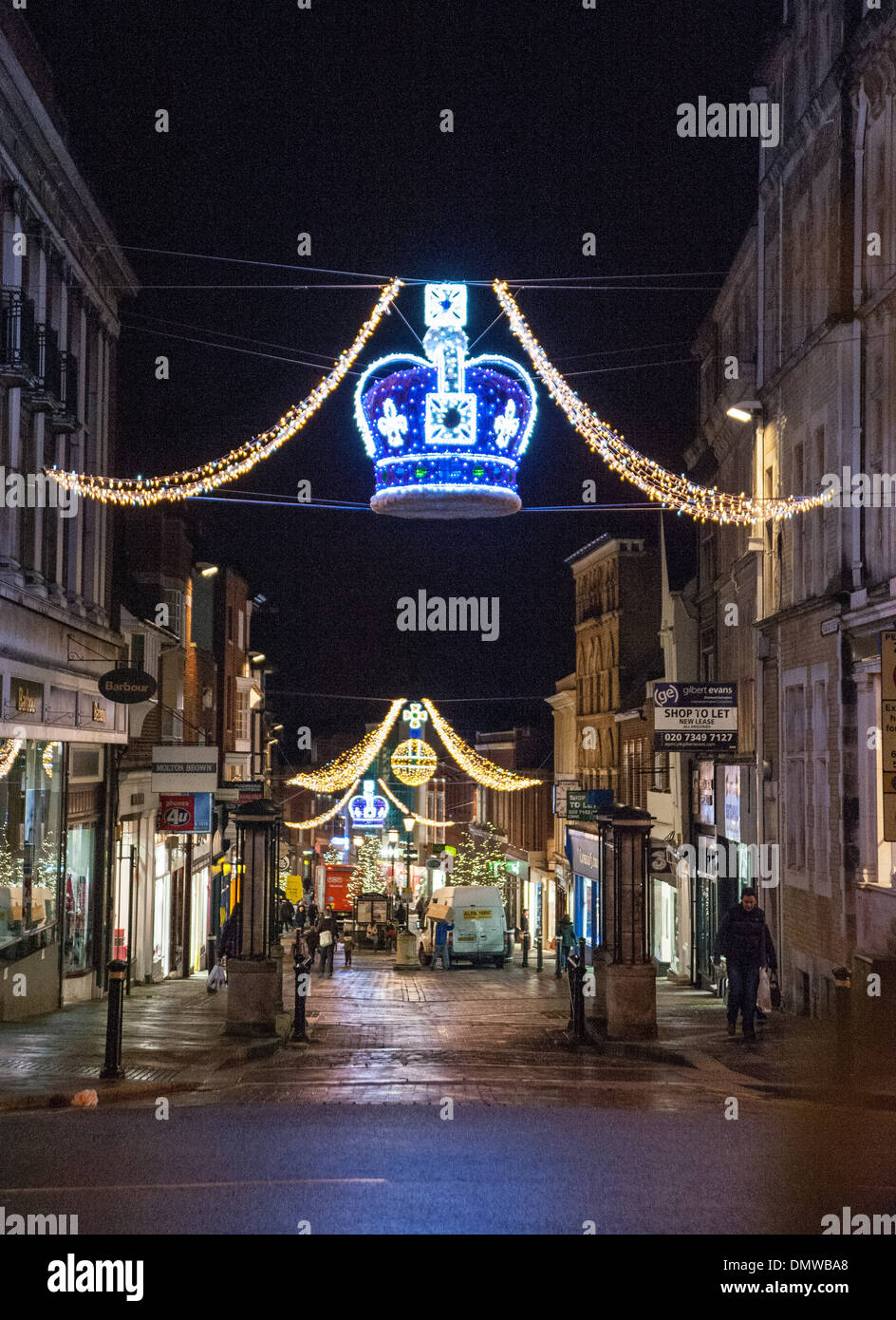 Christmas lights in the Royal town of Windsor Berkshire UK Stock Photo