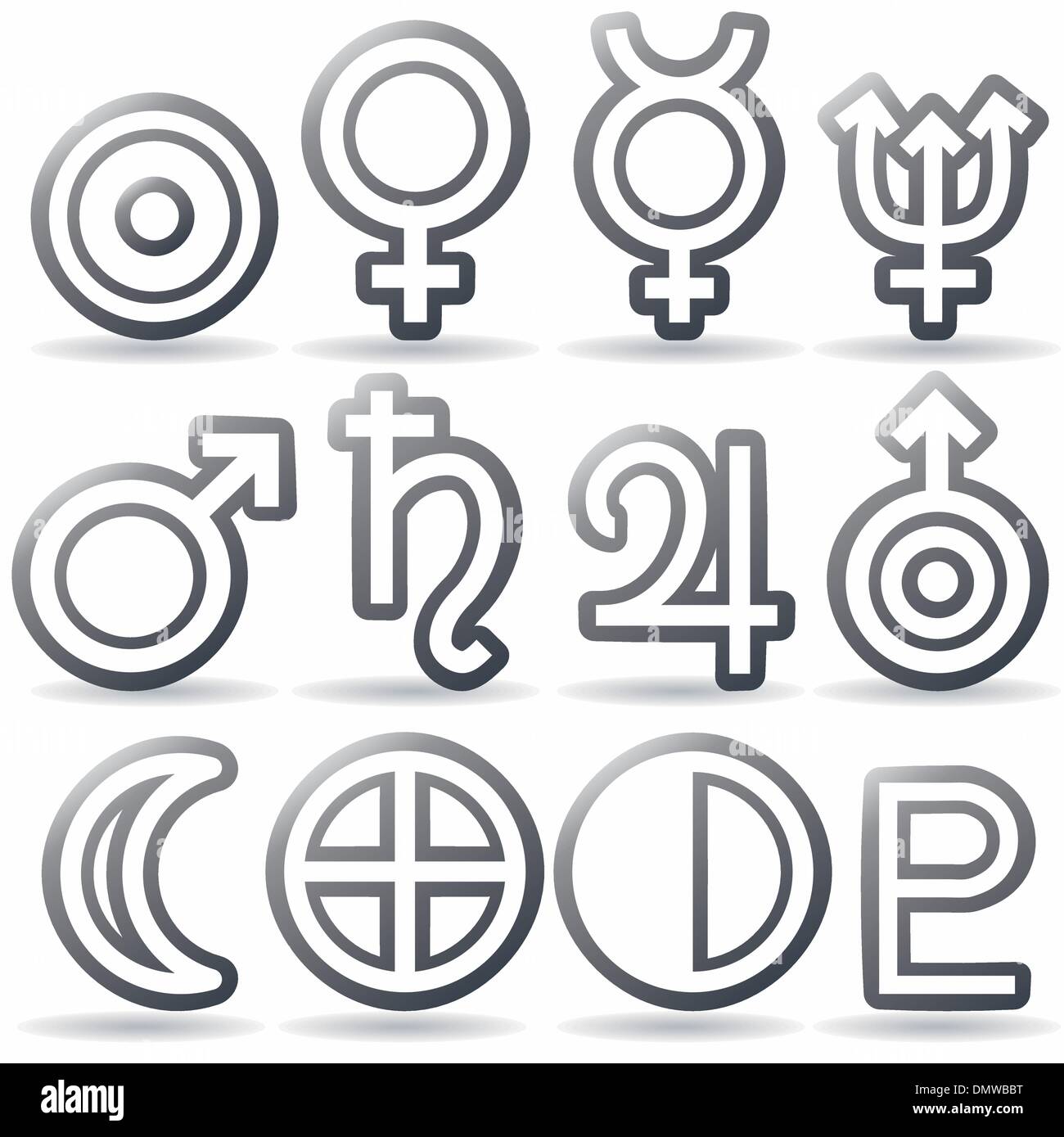 zodiac and astrology symbols of the planets Stock Vector