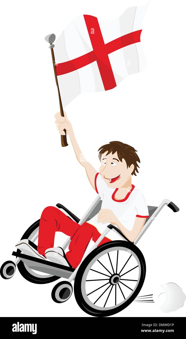 England Sport Fan Supporter on Wheelchair with Flag Stock Vector