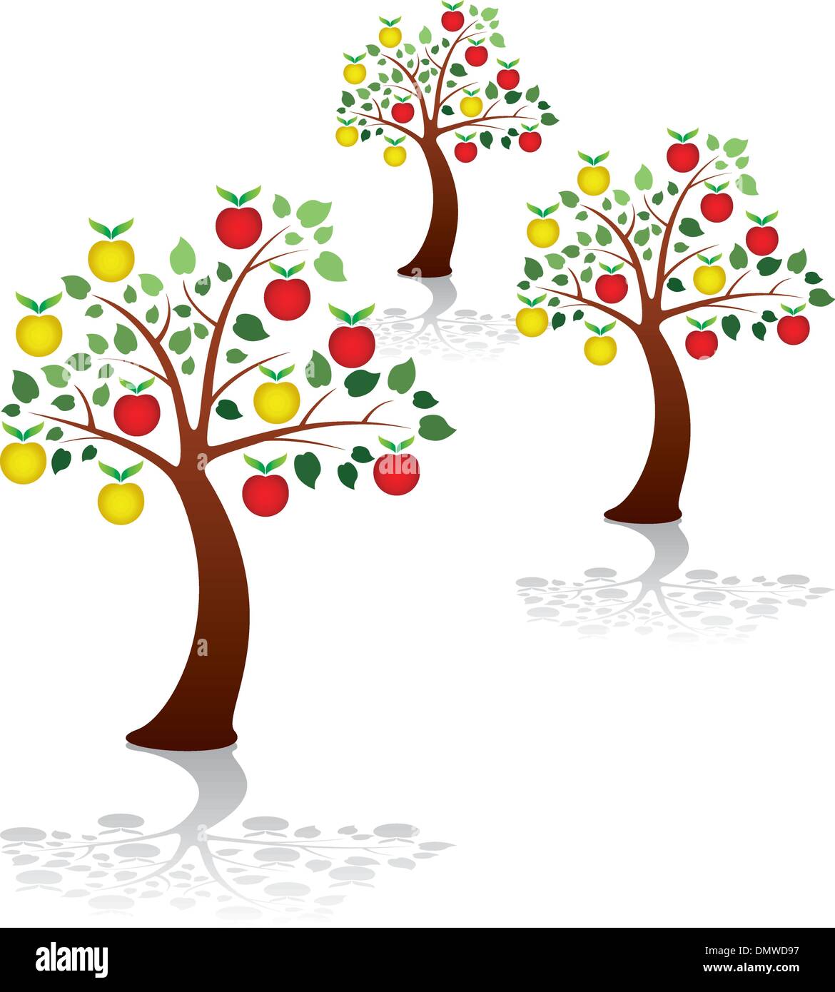 vector group of apple trees in a park or orchard Stock Vector