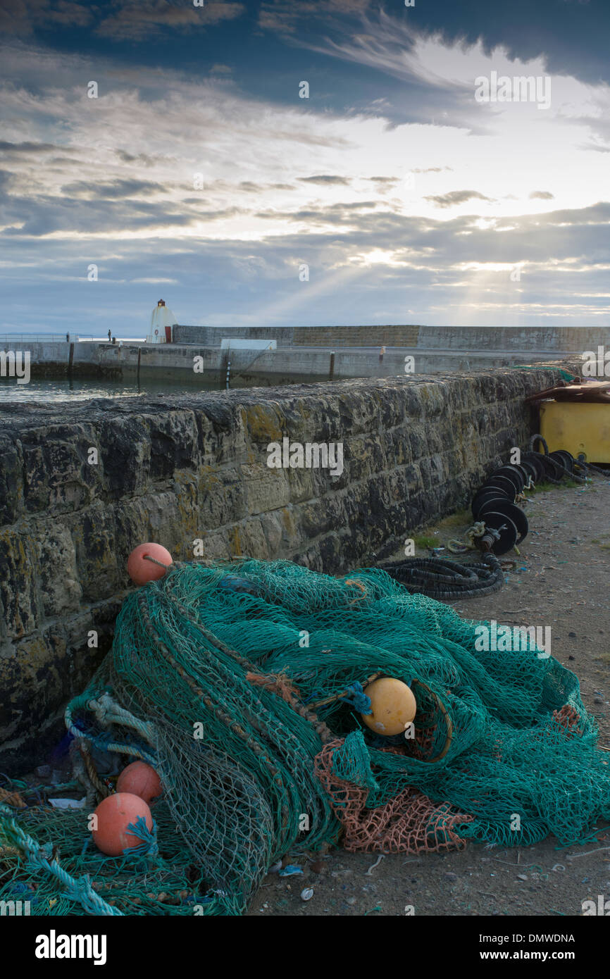 pier burghead working nets fishing moray coast Stock Photo