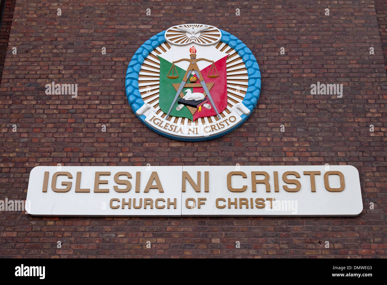 London, Battersea   The seal of the Iglesia Ni Cristo church in Parkgate Road Stock Photo