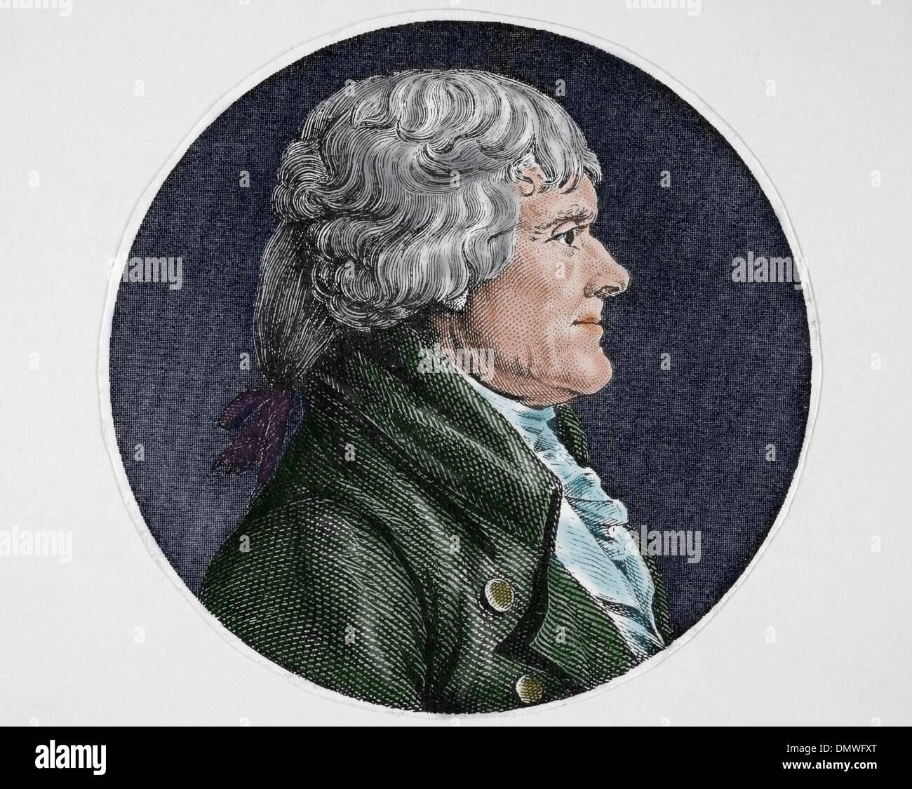 Thomas Jefferson (1743-1826). 3rd President and one of the Founding Fathers of the United States. Engraving. Colored. Stock Photo