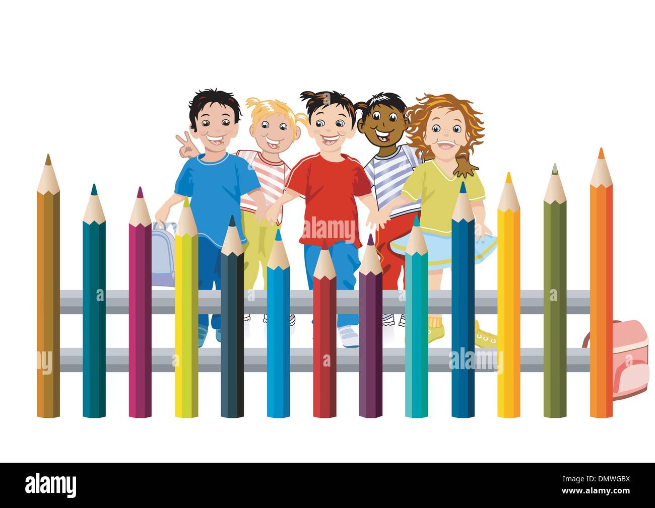 Children with colored pencils Stock Vector