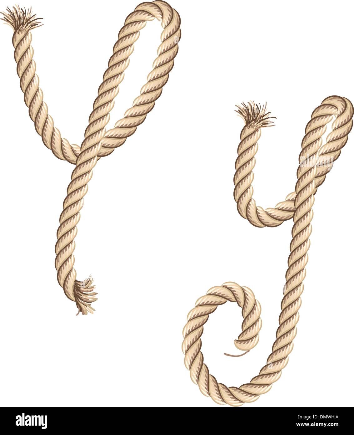 Rope alphabet. Letter Y Stock Vector