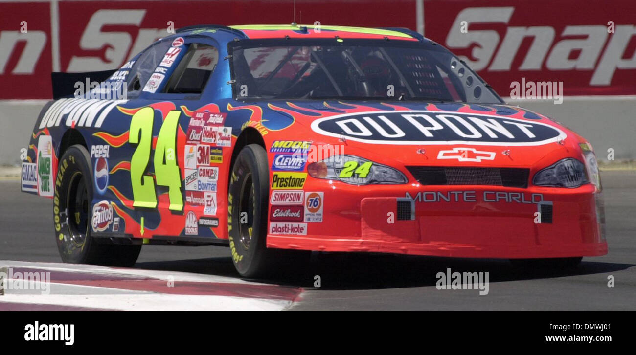 Jun 22, 2001; Sonoma, CA, USA; Jeff Gordon, #24, raises his right tire after turning too sharply on turn #4 during practice in the Dodge/Save Mart 350 Nascar Winston Cup race on Friday, June 22, 2001 at Sears Point Raceway in Sonoma, Calif. Stock Photo