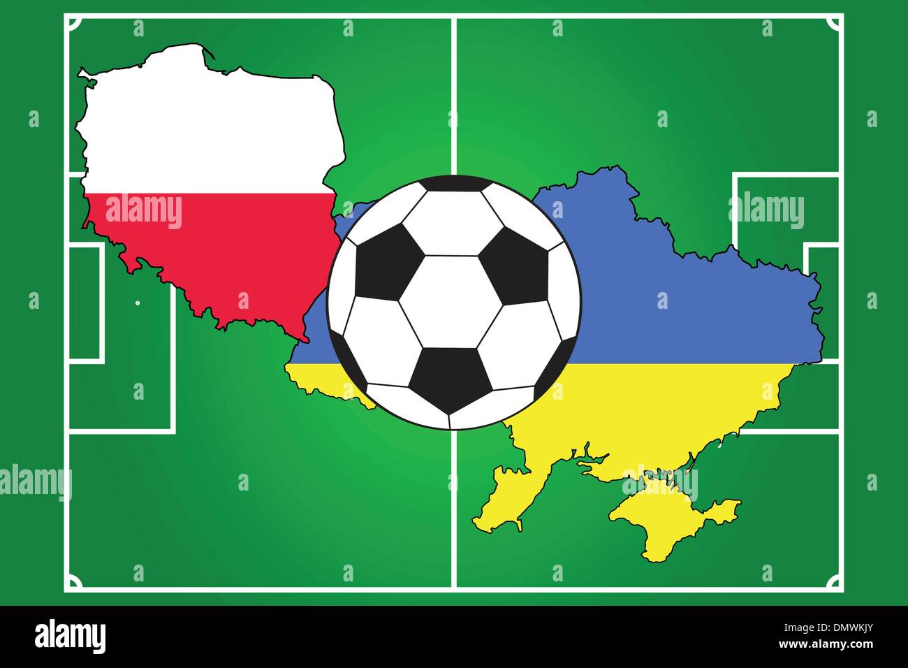 soccer ball with flags of Poland and Ukraine Stock Vector