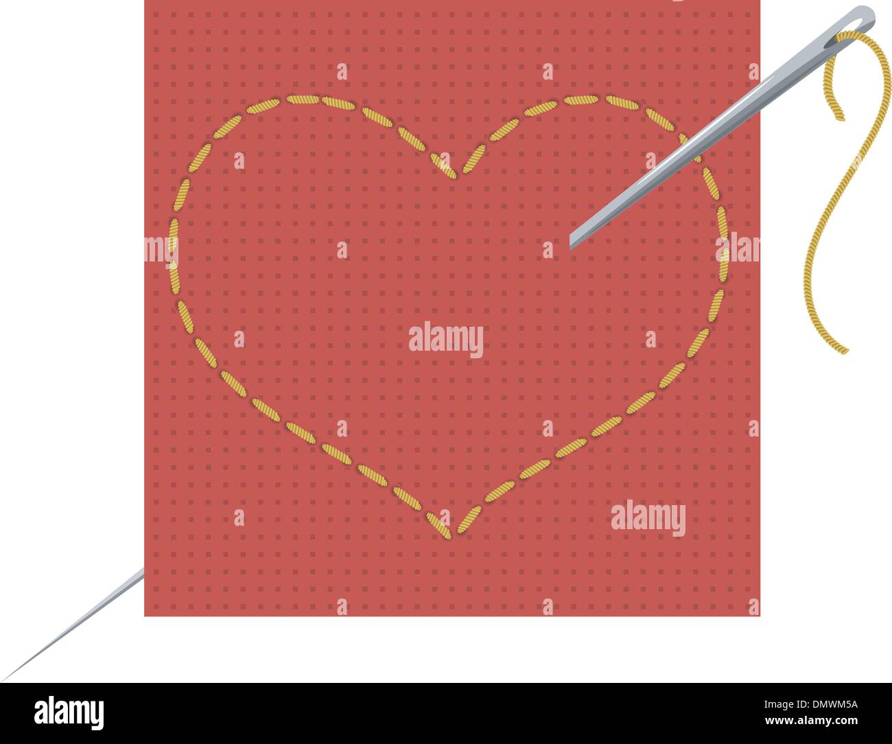 Vector illustration of the heart, needle and thread Stock Vector Image