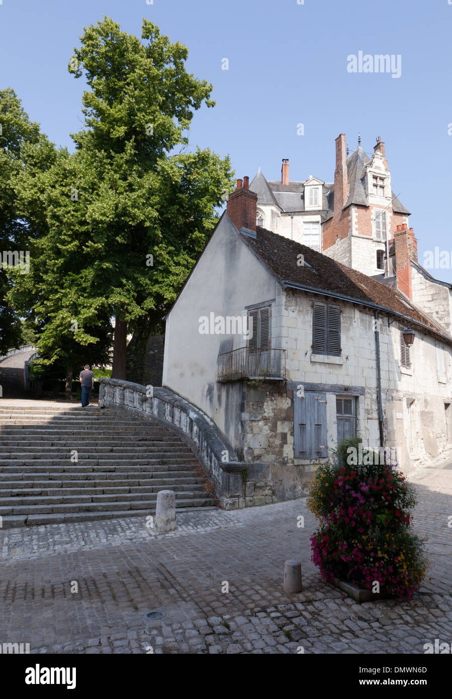 Chateau Saint-Aignan at the top of the town, view of the steps leading up to it Stock Photo