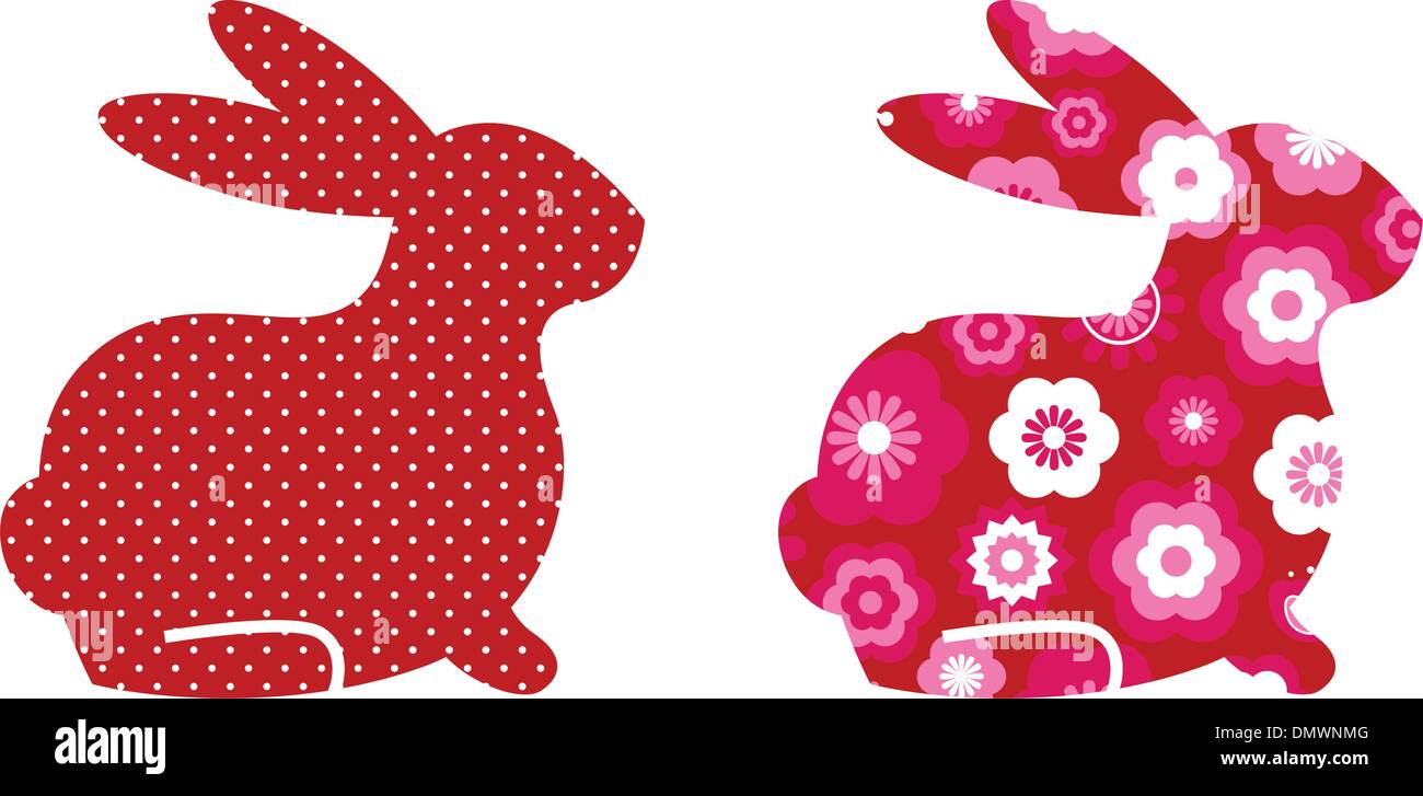 Abstract spring bunny set isolated on white ( red ) Stock Vector
