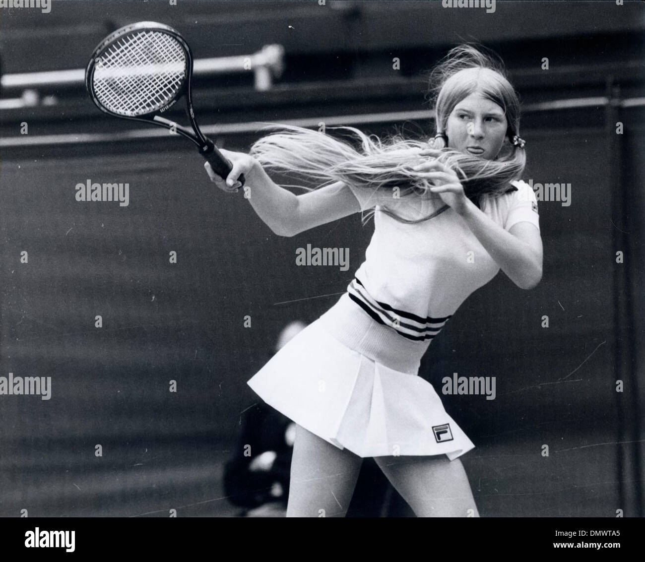 Jun 30, 1980 - London, England, United Kingdom - ANDREA JAEGER in action against Britain's Virginia Wade at Wimbledon. She would go on to beat Wade and become the youngest quarterfinalist in the history of the tournament. (Credit Image: © KEYSTONE Pictures/ZUMAPRESS.com) Stock Photo