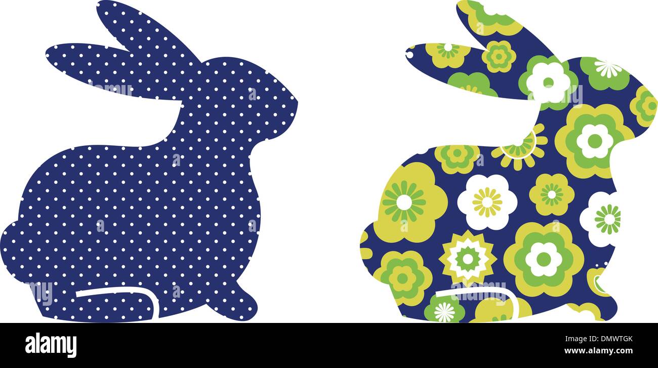 Abstract spring bunny set isolated on white ( blue & green ) Stock Vector