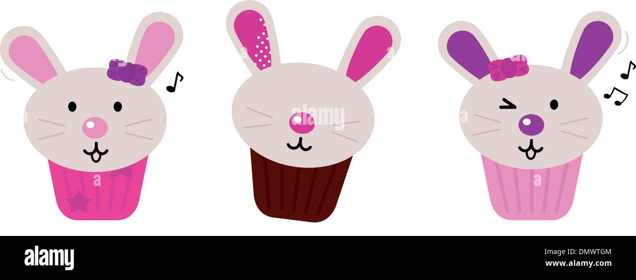 Easter bunny cupcakes set isolated on white Stock Vector